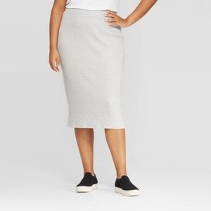Rib knit midi skirt